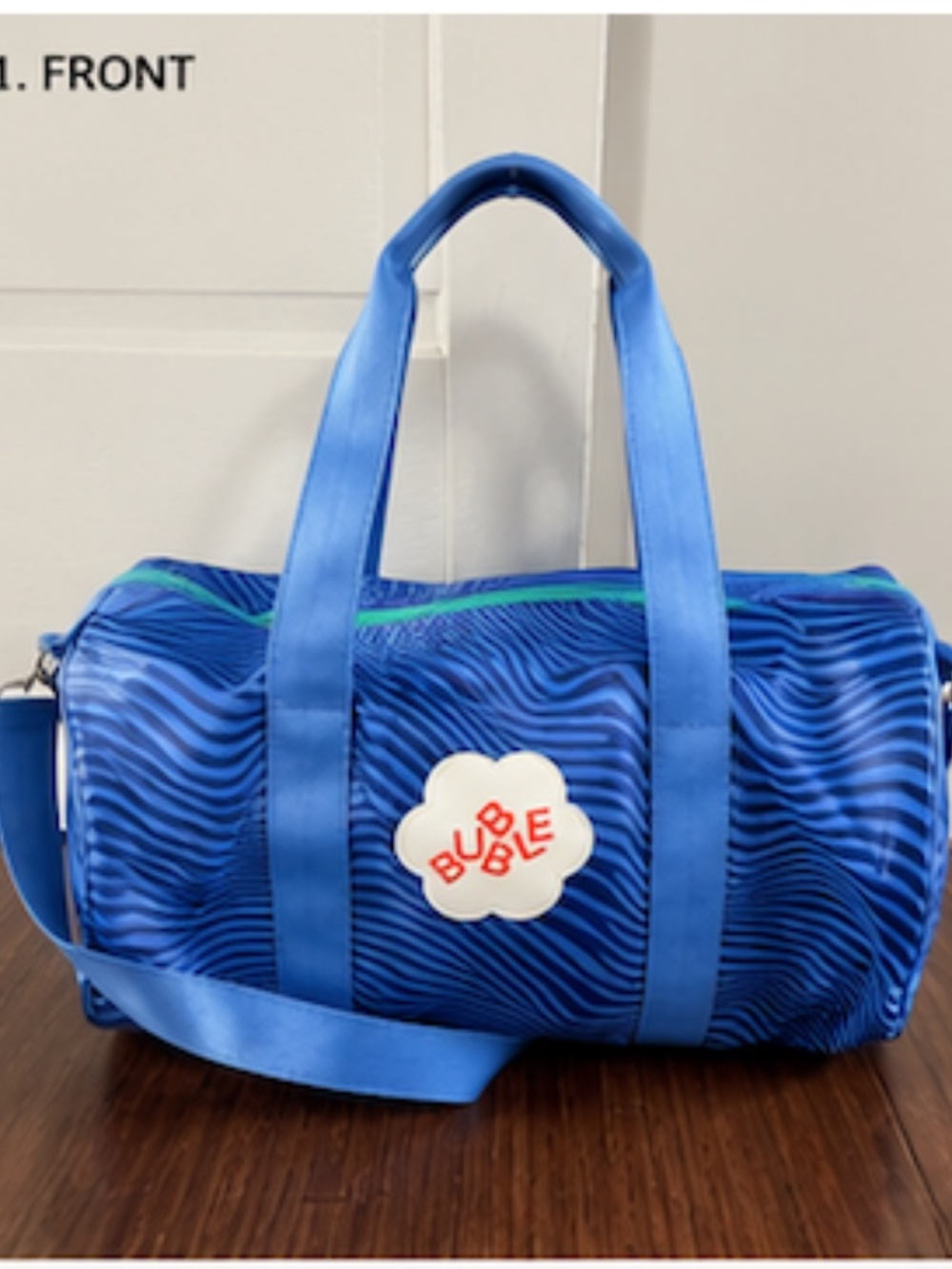 Bubble Blue Wavy Print Duffel Weekender Gym Bag NEW